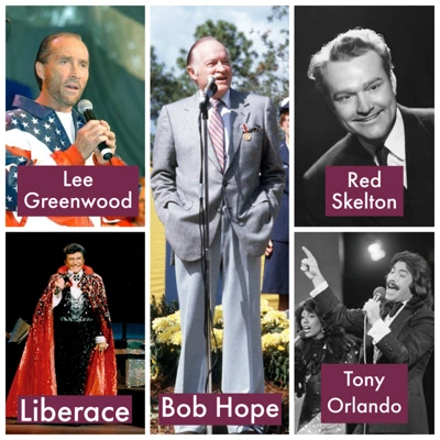 Public domain images of Bob Hope, Red Skelton, Liberace, Tony Orlando, Lee Greenwood